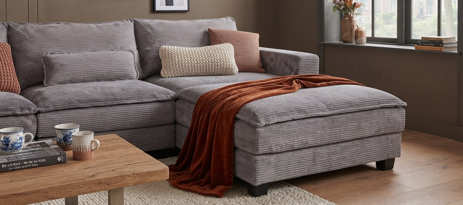 ARBEN Ecksofa Taupe Cordstoff