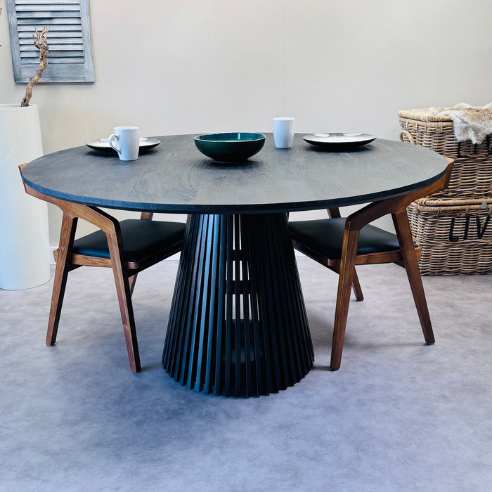 Table à manger ronde de design Savign en bois d'acacia couleur Noir 140 cm