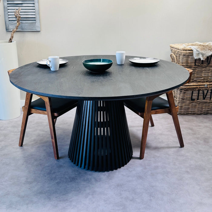 Table à manger ronde de design Savign en bois d'acacia couleur Noir 140 cm