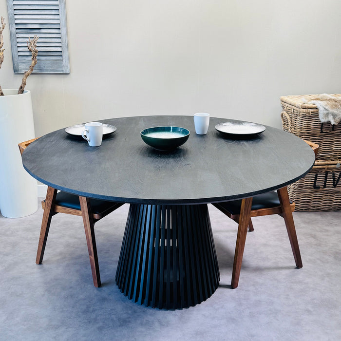 Table à manger ronde de design Savign en bois d'acacia couleur Noir 140 cm