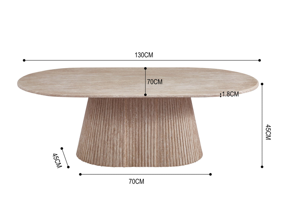 Table basse Japandi MARTIN Aspect Travertin 130cm