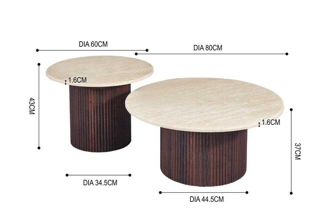 Japandi Salontafel Gemont Set 2-in-1 Travertin Look