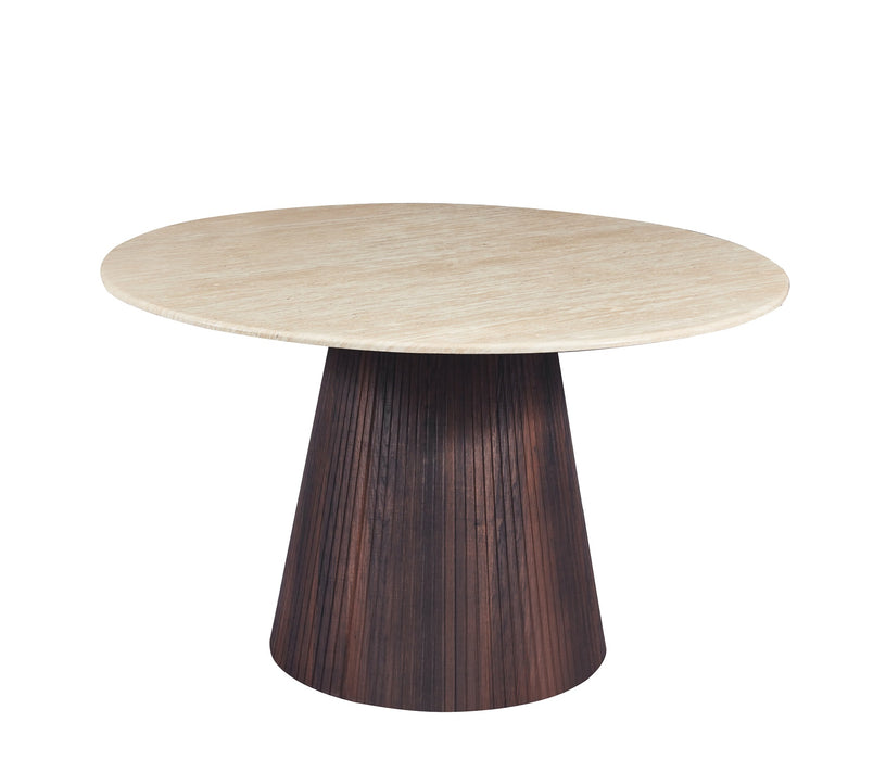 Japandi Runder Esstisch Gemont Ø130 cm Travertin-Optik