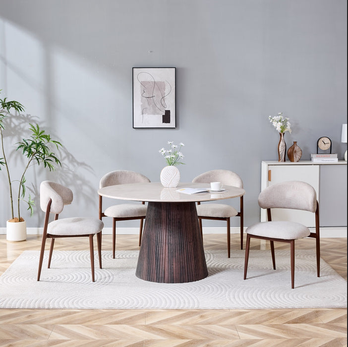 Japandi Runder Esstisch Gemont Ø130 cm Travertin-Optik