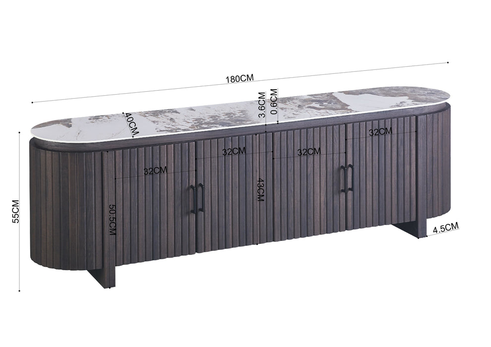 Meuble TV PANDORA Céramique Noyer 180 cm