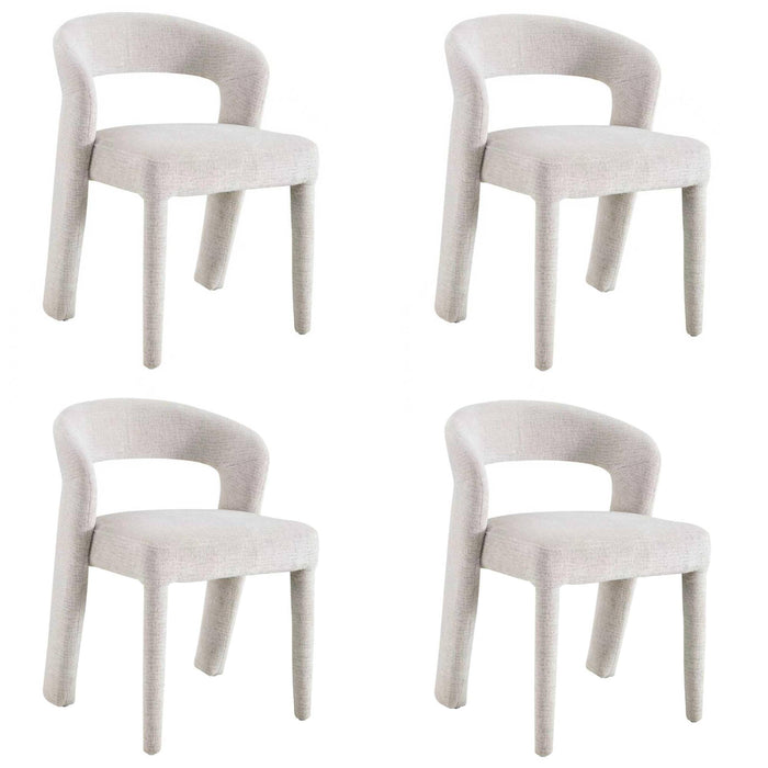 Japandi Eetkamerstoel ANDUZ Bouclé Stone Set van 4