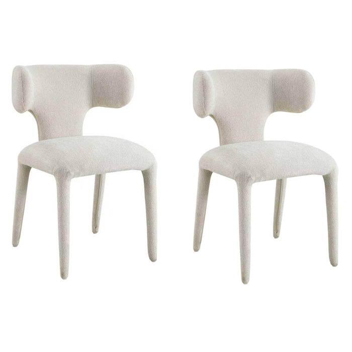 Japandi Eetkamerstoel AVORIA Bouclé Stone Set van 2