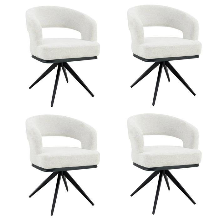 Japandi Eetkamerstoel Belfort Bouclé Crème Set van 4