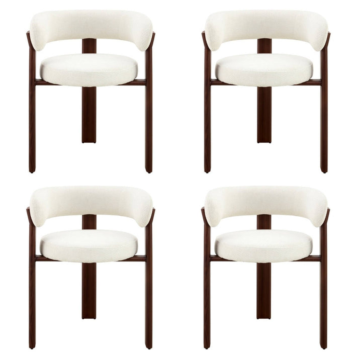 Japandi Eetkamerstoel CARAT Bouclé Crème Walnoot Set van 4