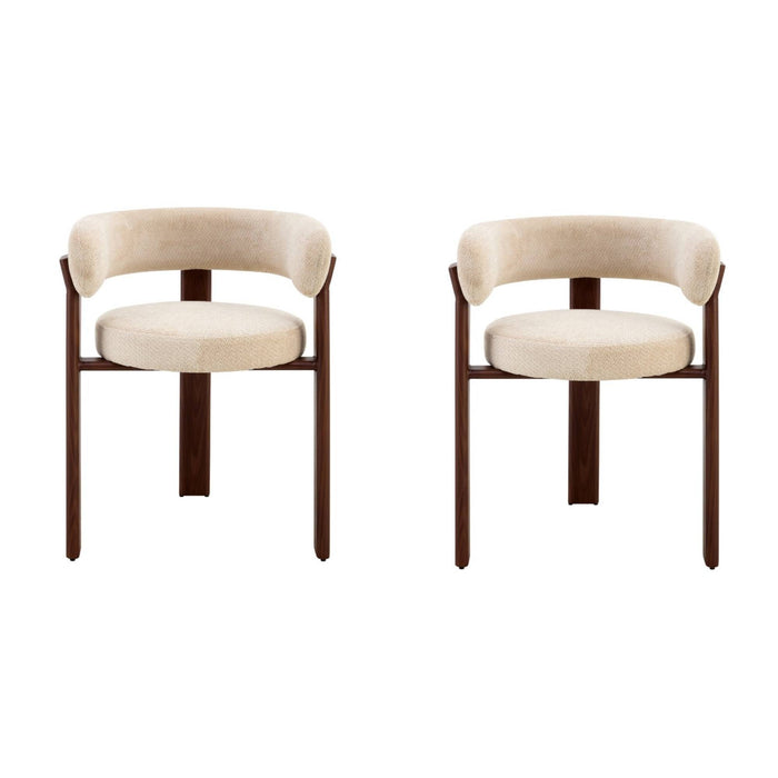 Japandi Eetkamerstoel CARAT Bouclé Stone Walnoot Set van 2
