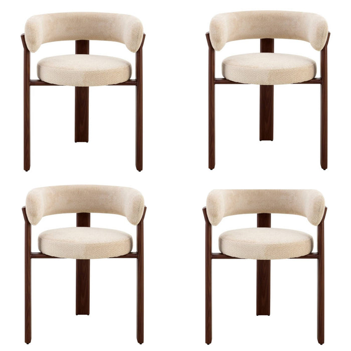 Japandi Eetkamerstoel CARAT Bouclé Stone Walnoot Set van 4