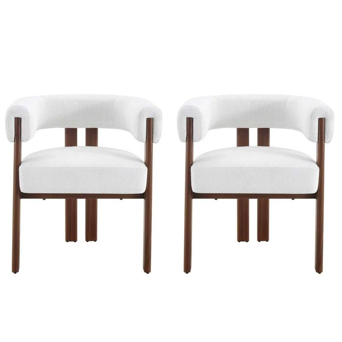 Japandi Eetkamerstoel PARTHE Bouclé Crème Walnoot Set van 2