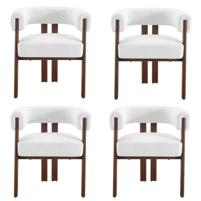 Japandi Eetkamerstoel PARTHE Bouclé Crème Walnoot Set van 4