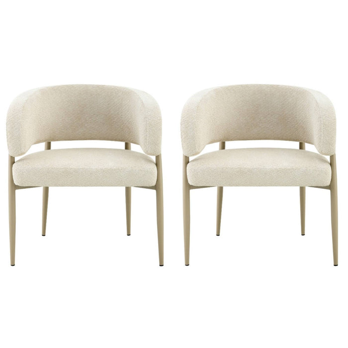 Japandi Eetkamerstoel Quintin Bouclé Creme Set van 2