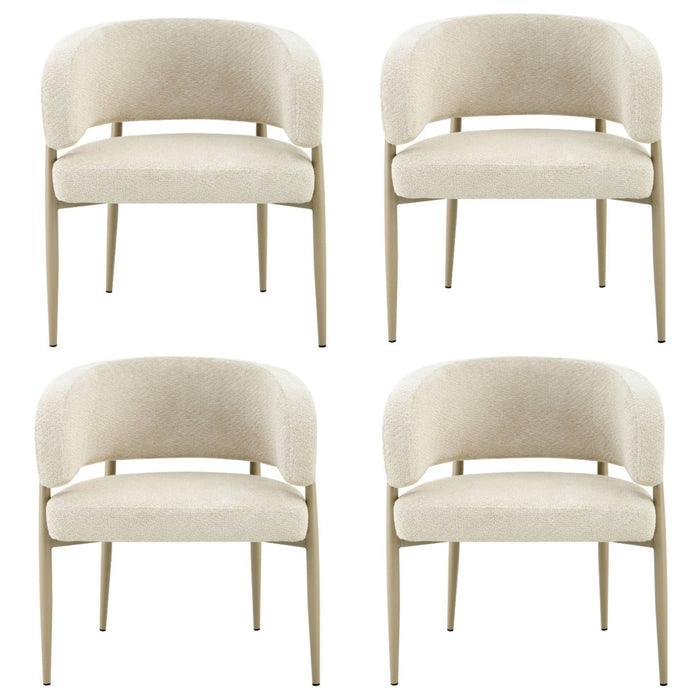 Japandi Eetkamerstoel Quintin Bouclé Creme Set van 4