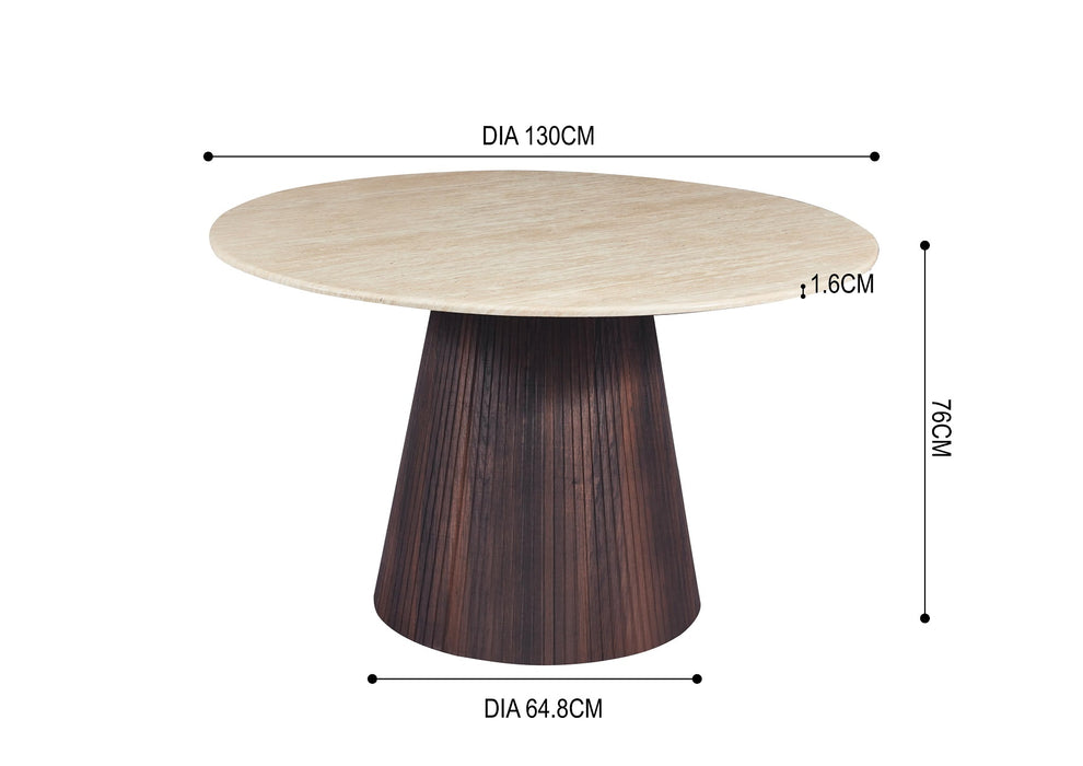 Japandi Runder Esstisch Gemont Ø130 cm Travertin-Optik