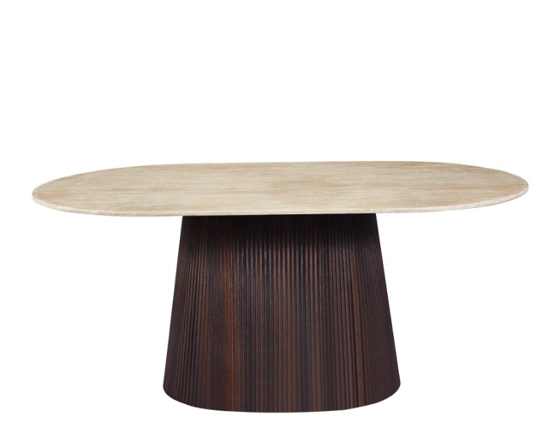 Table à Manger Japandi Gemont Pierre Frittée Aspect Travertin 160 cm