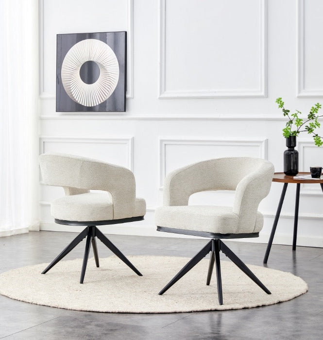 Japandi Eetkamerstoel Belfort Bouclé Stone Set van 2