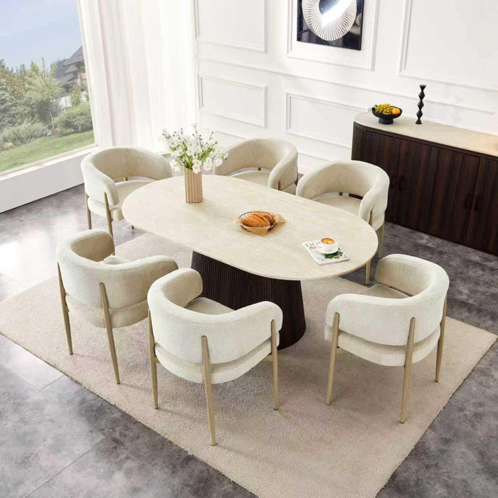 Japandi Eetkamerstoel Quintin Bouclé Creme Set van 2