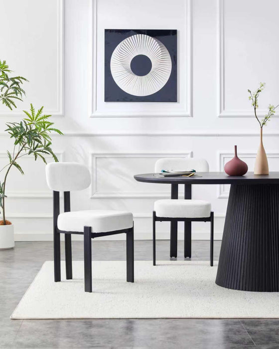 Japandi Eetkamerstoel Caen Bouclé Crème Set van 4