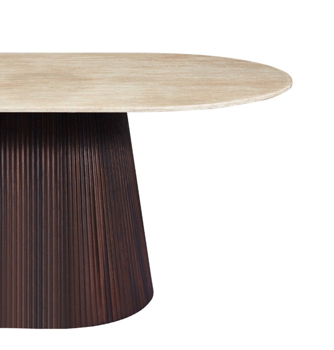 Table à Manger Japandi Gemont Pierre Frittée Aspect Travertin 160 cm