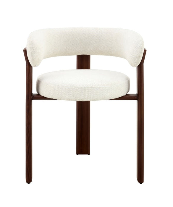 Japandi Eetkamerstoel CARAT Bouclé Crème Walnoot Set van 4