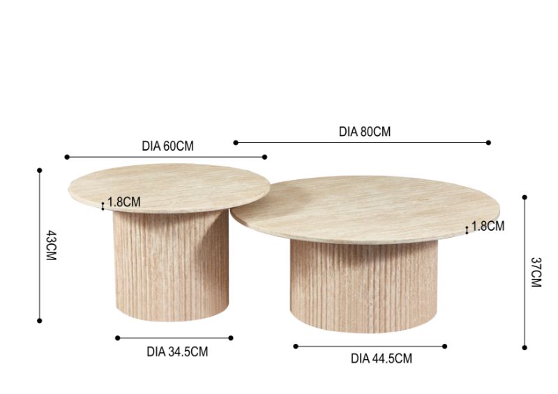 Japandi Salontafel Martin Set 2-in-1  Travertin Look