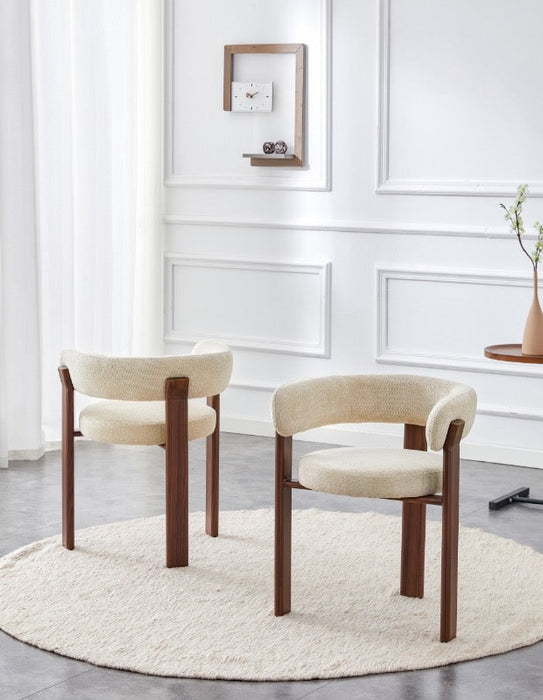 Japandi Eetkamerstoel CARAT Bouclé Stone Walnoot Set van 2