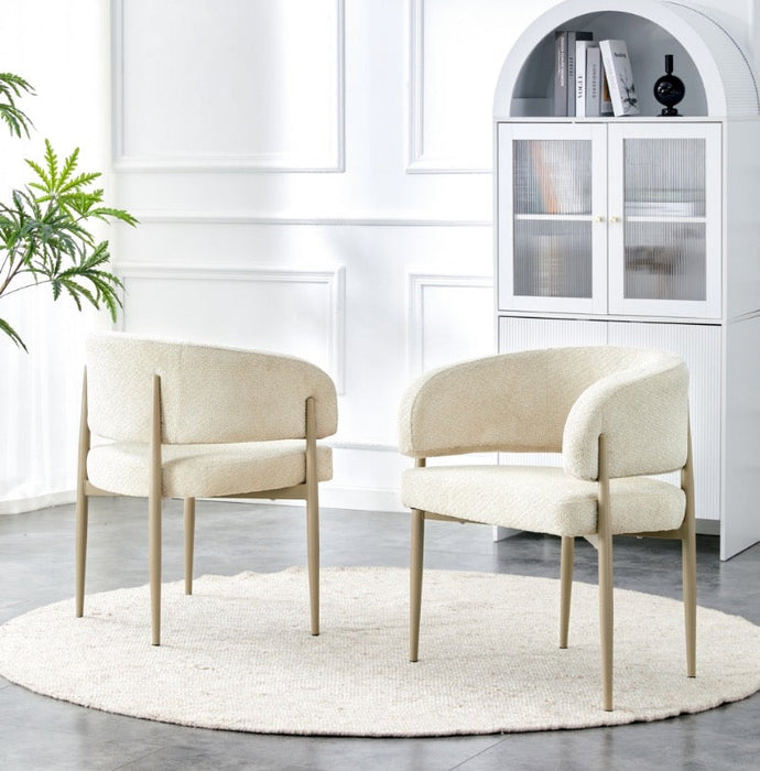 Japandi Eetkamerstoel Quintin Bouclé Creme Set van 2