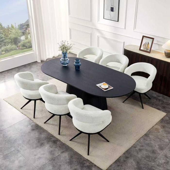 Japandi Eetkamerstoel Belfort Bouclé Crème Set van 4