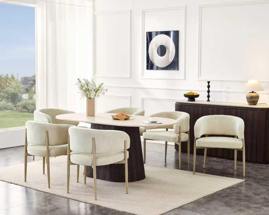 Japandi Eetkamerstoel Quintin Bouclé Creme Set van 4