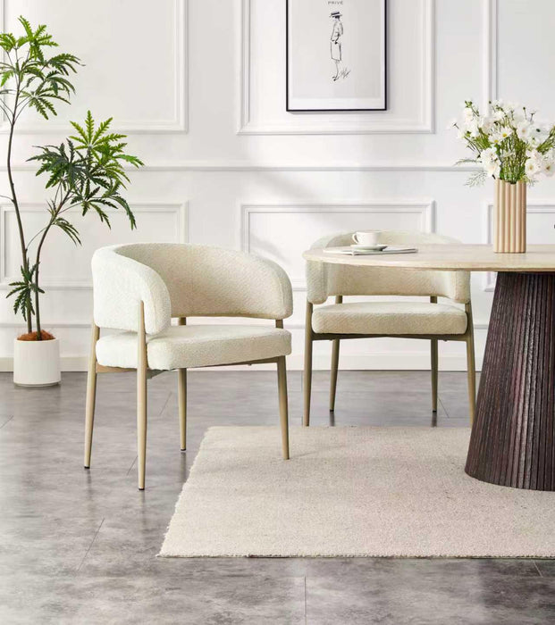 Japandi Eetkamerstoel Quintin Bouclé Creme Set van 4