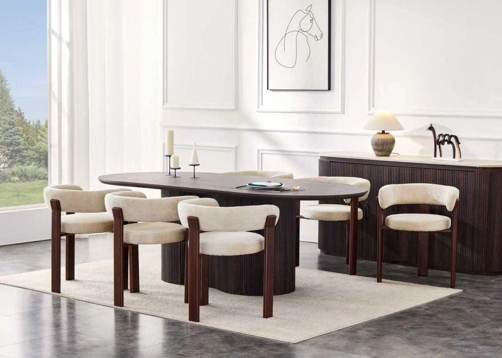 Japandi Eetkamerstoel CARAT Bouclé Stone Walnoot Set van 4