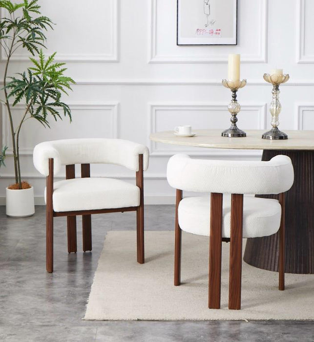 Japandi Eetkamerstoel PARTHE Bouclé Crème Walnoot Set van 4