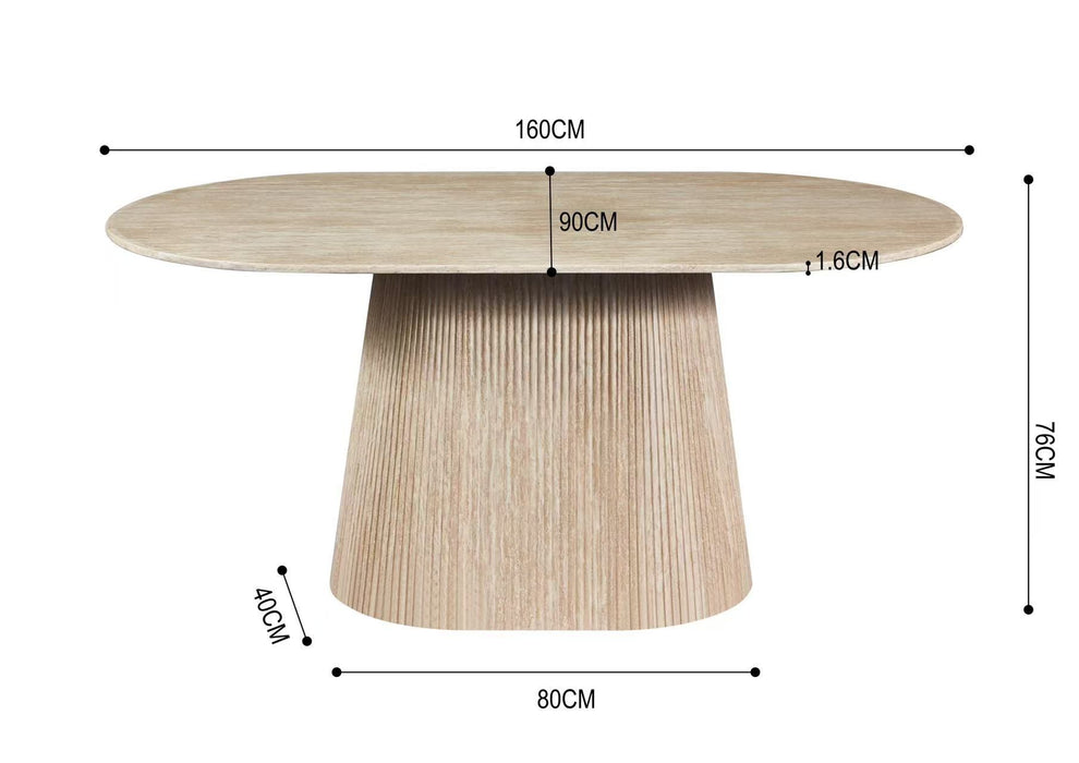 Table à Manger Japandi Martin Aspect Travertin 160 cm