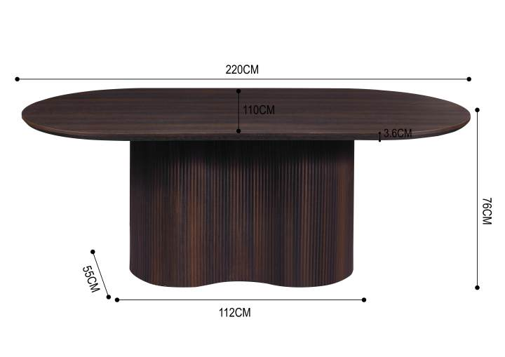 Japandi Eettafel Loubier Walnootkleur 220 cm