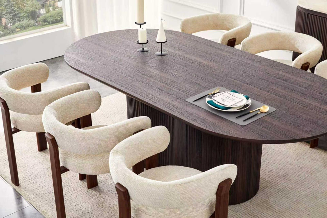 Japandi Eetkamerstoel CARAT Bouclé Stone Walnoot Set van 4