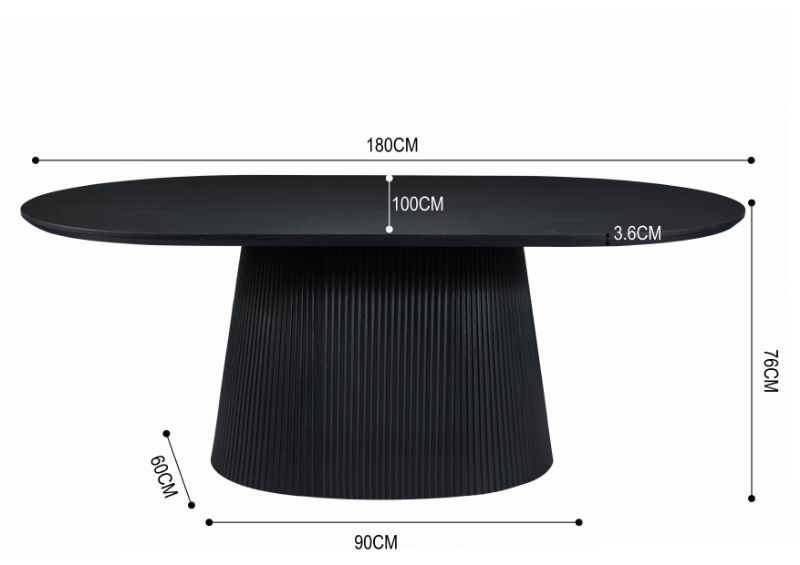 Japandi Eettafel Nizone Zwart 180 cm