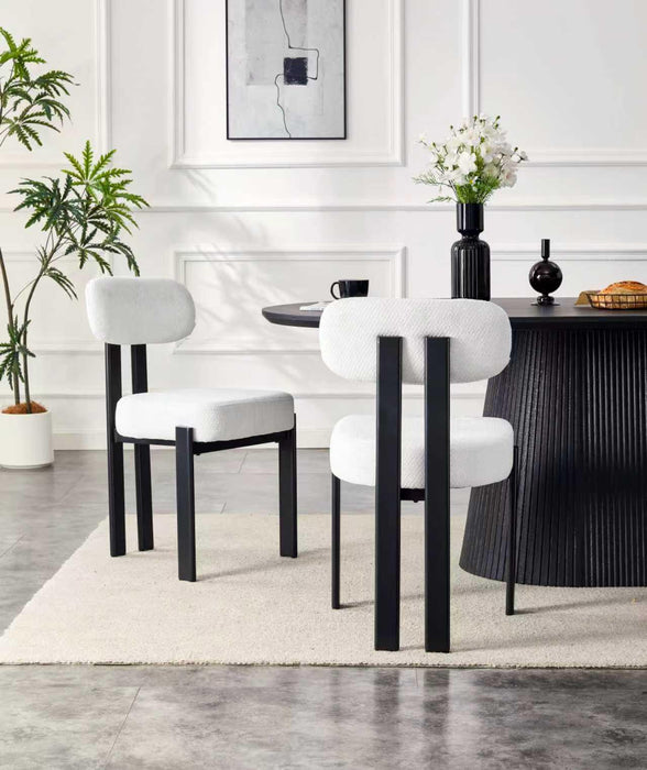 Japandi Eetkamerstoel Caen Bouclé Crème Set van 2