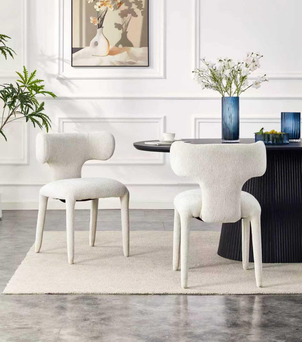 Japandi Eetkamerstoel AVORIA Bouclé Stone Set van 4