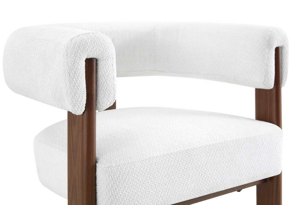 Japandi Eetkamerstoel PARTHE Bouclé Crème Walnoot Set van 4