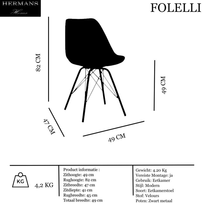 Chaise de salle à manger Folelli Velour Tissu Marron