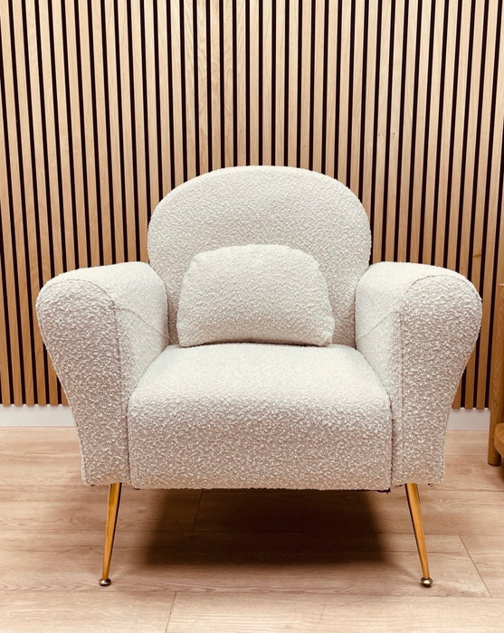 Fauteuil Design Ours Boucle Tissu Crème