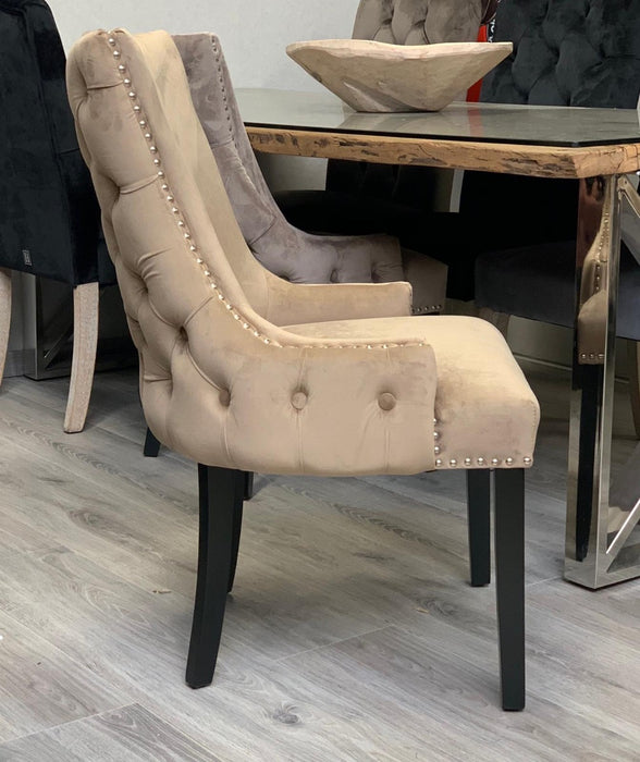 Chaise Velours Capitonnée Orleon Beige