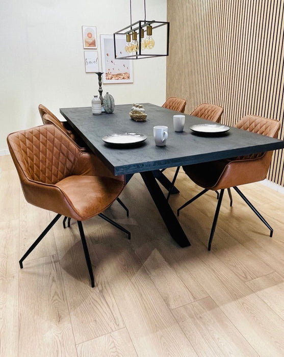 Table à Manger Industrielle GIROND Noir Bois de Manguier 160x100 cm