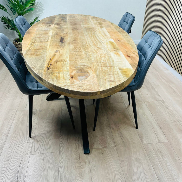 Table à Manger Industrielle Ovale Gometz Bois de Manguier 180x100 cm