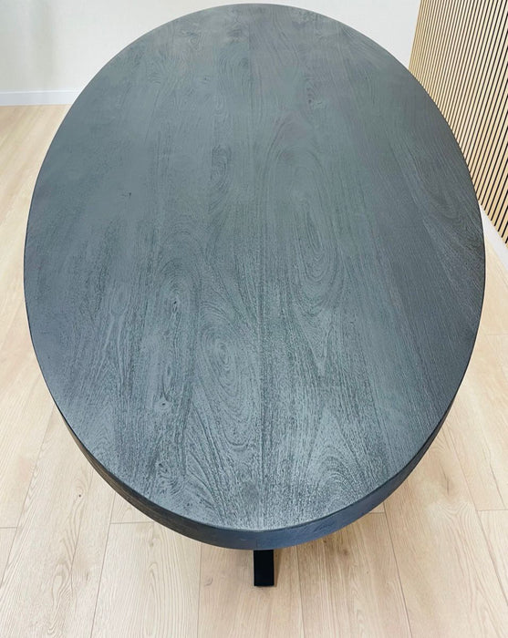 Table à Manger Industrielle Ovale Gometz Manguier Noir 240x110 cm