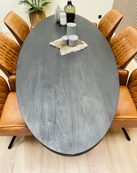 EETTAFEL GOMETZ  MANGOHOUT ZWART OVAAL SPINPOOT 220X100 CM