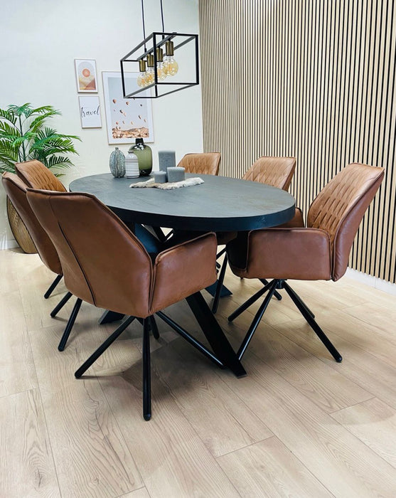 Table à Manger Industrielle Ovale Gometz Manguier Noir 240x110 cm